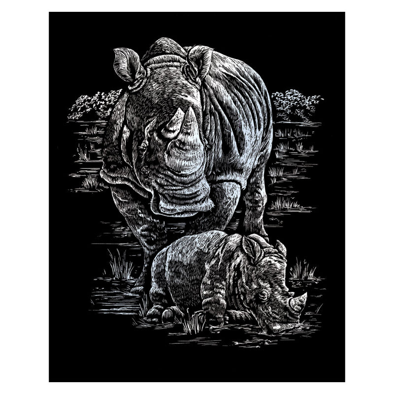 Silver Engraving Rhinoceros